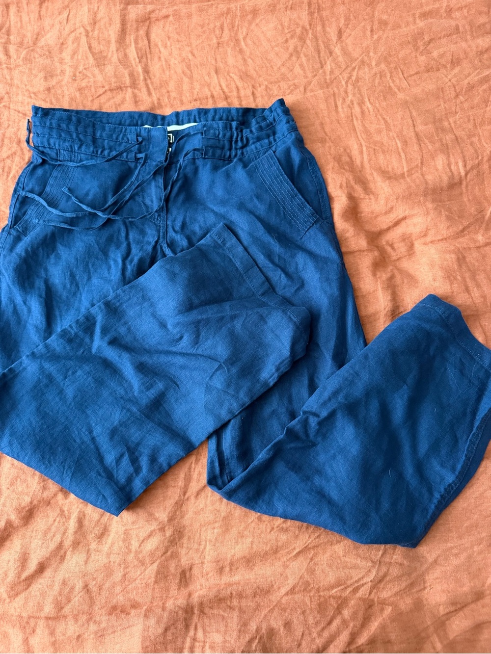 next Blue Drawstring Linen-Blend Joggers